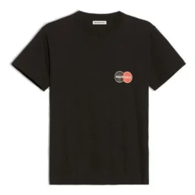 Maglietta a maniche corte con logo stampato in stile retrò, vestibilità slim, nera 612964TIV791000 Maglietta a maniche corte con logo stampato in stile retrò, vestibilità slim, nera 612964TIV791000