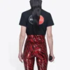 Maglietta a maniche corte con logo stampato in stile retrò, vestibilità slim, nera 612964TIV791000