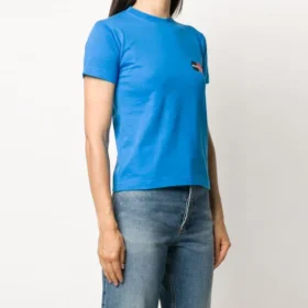 Maglietta casual a maniche corte con logo alfabetico, blu 612964TIV797601