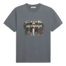 Maglietta con stampa del logo della band, stile retrò, maniche corte, grigia 612965TIV471404