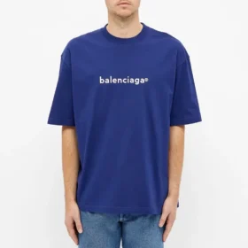 Maglietta da uomo Balenciaga con logo alfabetico, maniche corte, blu 612966TIV541195 Maglietta da uomo Balenciaga con logo alfabetico, maniche corte, blu 612966TIV541195