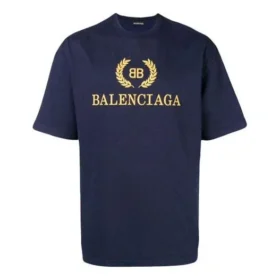 Maglietta da uomo Balenciaga con logo, collo rotondo e maniche corte, blu navy 535622TAV044128 Maglietta da uomo Balenciaga con logo, collo rotondo e maniche corte, blu navy 535622TAV044128