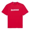 Maglietta da uomo Balenciaga con stampa alfabetica, motivo a fori, collo rotondo e maniche corte, rossa 651795TKVB86295