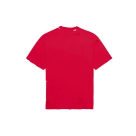 Maglietta da uomo Balenciaga con stampa alfabetica, motivo a fori, collo rotondo e maniche corte, rossa 651795TKVB86295 Maglietta da uomo Balenciaga con stampa alfabetica, motivo a fori, collo rotondo e maniche corte, rossa 651795TKVB86295