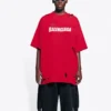 Maglietta da uomo Balenciaga con stampa alfabetica, motivo a fori, collo rotondo e maniche corte, rossa 651795TKVB86295