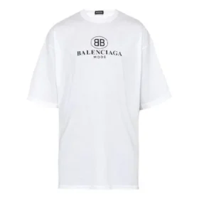 Maglietta da uomo Balenciaga con stampa del logo, collo rotondo e maniche corte, bianca 556150TYK239000 Maglietta da uomo Balenciaga con stampa del logo, collo rotondo e maniche corte, bianca 556150TYK239000