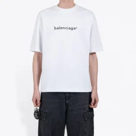Maglietta da uomo Balenciaga con stampa del logo, comoda, a maniche corte, bianca 612966TIV549040 Maglietta da uomo Balenciaga con stampa del logo, comoda, a maniche corte, bianca 612966TIV549040