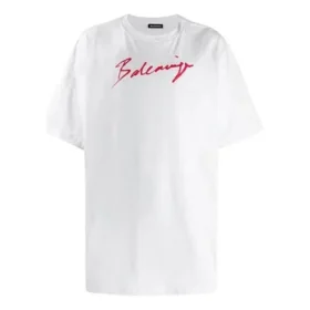 Maglietta da uomo Balenciaga con stampa del logo, maniche corte, bianca 583214TFV639783 Maglietta da uomo Balenciaga con stampa del logo, maniche corte, bianca 583214TFV639783