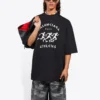 Maglietta da uomo Balenciaga da corsa con stampa a motivi e logo, ampia, a maniche corte, nera 641614TJVK61070