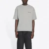 Maglietta da uomo Balenciaga FW21 con stampa logo, stile retrò, maniche corte, grigia 612966TIVG51167