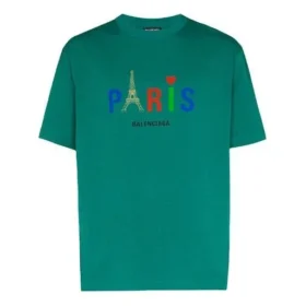 Maglietta da uomo Balenciaga Paris Love Regular con stampa a maniche corte, verde 594579TGV433640 Maglietta da uomo Balenciaga Paris Love Regular con stampa a maniche corte, verde 594579TGV433640