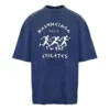 Maglietta da uomo Balenciaga SS21 con stampa a motivo running e logo, dal taglio ampio, a maniche corte, blu 641614TJVK64866