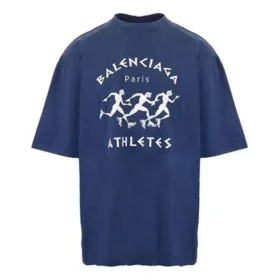 Maglietta da uomo Balenciaga SS21 con stampa a motivo running e logo, dal taglio ampio, a maniche corte, blu 641614TJVK64866 Maglietta da uomo Balenciaga SS21 con stampa a motivo running e logo, dal taglio ampio, a maniche corte, blu 641614TJVK64866