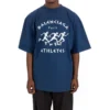 Maglietta da uomo Balenciaga SS21 con stampa a motivo running e logo, dal taglio ampio, a maniche corte, blu 641614TJVK64866