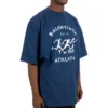 Maglietta da uomo Balenciaga SS21 con stampa a motivo running e logo, dal taglio ampio, a maniche corte, blu 641614TJVK64866