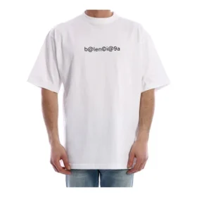 Maglietta da uomo Balenciaga Symbolic a maniche corte con stampa alfabetica e collo rotondo, bianca 620969TIV509040 Maglietta da uomo Balenciaga Symbolic a maniche corte con stampa alfabetica e collo rotondo, bianca 620969TIV509040