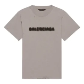 Maglietta unisex a maniche corte, stile retrò classico, con logo sfocato e fori, grigia 661705TKVD58174 Maglietta unisex a maniche corte, stile retrò classico, con logo sfocato e fori, grigia 661705TKVD58174