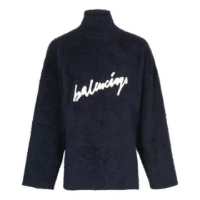 Maglione a collo alto in cotone spazzolato con logo scarabocchiato “Navy” 625935T31828065