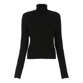 Maglione a collo alto stampato a coste “Nero” 662722T32101070