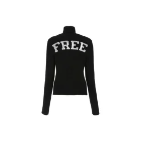 Maglione a collo alto stampato a coste “Nero” 662722T32101070