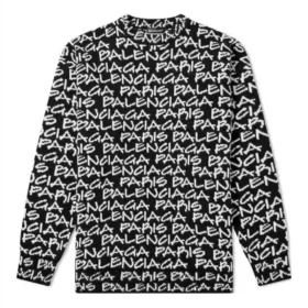 Maglione Balenciaga Paris con intarsio su tutta la superficie “Black White” 599826T31701070