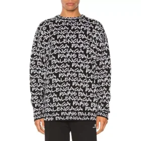 Maglione Balenciaga Paris con intarsio su tutta la superficie “Black White” 599826T31701070
