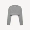 Maglione corto da donna con collo rotondo in grigio melange