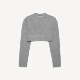 Maglione corto da donna con collo rotondo in grigio melange