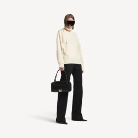 Maglione da donna con collo alto, da indossare al contrario, in bianco sporco