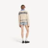 Maglione da donna con scollo a barchetta in blu navy/bianco