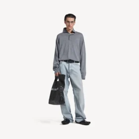 Maglione da uomo a collo alto in grigio melange