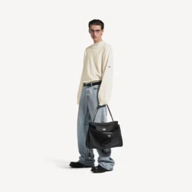 Maglione da uomo a girocollo color crema