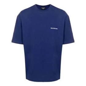 Maglione da uomo Balenciaga FW21 con logo, collo rotondo e maniche corte, blu 612966TIVG53967 Maglione da uomo Balenciaga FW21 con logo, collo rotondo e maniche corte, blu 612966TIVG53967
