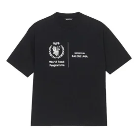 Maglione da uomo Balenciaga x WFP 1ª generazione con stampa logo, collo rotondo e maniche corte, nero 612966THV841000 Maglione da uomo Balenciaga x WFP 1ª generazione con stampa logo, collo rotondo e maniche corte, nero 612966THV841000