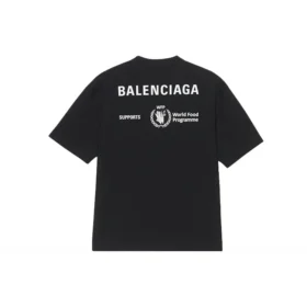 Maglione da uomo Balenciaga x WFP 1ª generazione con stampa logo, collo rotondo e maniche corte, nero 612966THV841000 Maglione da uomo Balenciaga x WFP 1ª generazione con stampa logo, collo rotondo e maniche corte, nero 612966THV841000