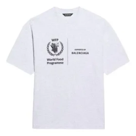 Maglione da uomo Balenciaga x WFP di prima generazione con stampa crossover e logo, collo rotondo, maniche corte, grigio 612966THV841167 Maglione da uomo Balenciaga x WFP di prima generazione con stampa crossover e logo, collo rotondo, maniche corte, grigio 612966THV841167
