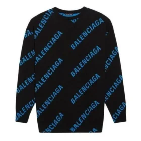 Maglione girocollo con logo su tutta la superficie “Black Blue” 625970T31781165