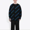 Maglione girocollo con logo su tutta la superficie “Black Blue” 625970T31781165