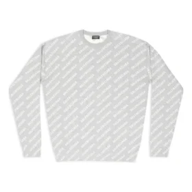 Maglione girocollo con logo su tutta la superficie “Light Grey White” 702952T32331461