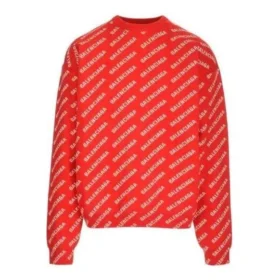 Maglione girocollo con logo su tutta la superficie “Red White” 702952T32336090