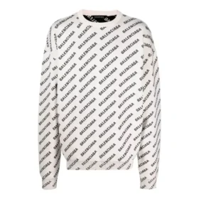 Maglione girocollo con logo su tutta la superficie “White Black” 702952T32339054