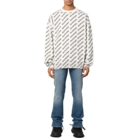 Maglione girocollo con logo su tutta la superficie “White Black” 702952T32339054