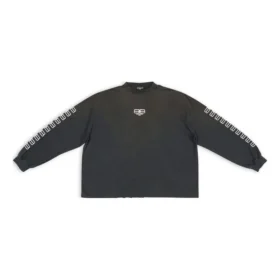 Maglione girocollo con ricamo BB sulla manica “Washed Black White” 699191TMVG79034
