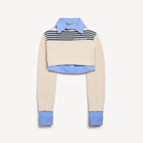 Maglione ibrido da donna in blu navy/bianco