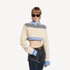 Maglione ibrido da donna in blu navy/bianco