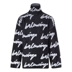 Maglione in jersey a collo alto con logo scarabocchiato “Nero” 625927T31801070