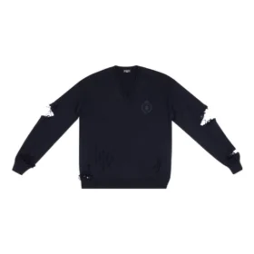 Maglione in maglia con scollo a V effetto consumato “Navy” 696091T16420414 Maglione in maglia con scollo a V effetto consumato “Navy” 696091T16420414