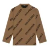 Maglione in maglia di lana a girocollo con logo su tutta la superficie “Marrone chiaro” 657401T32002900