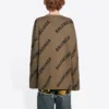Maglione in maglia di lana a girocollo con logo su tutta la superficie “Marrone chiaro” 657401T32002900