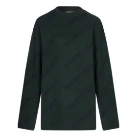 Maglione in maglia di lana con collo rotondo e logo su tutta la superficie “Dark Green” 657400T15673050 Maglione in maglia di lana con collo rotondo e logo su tutta la superficie “Dark Green” 657400T15673050